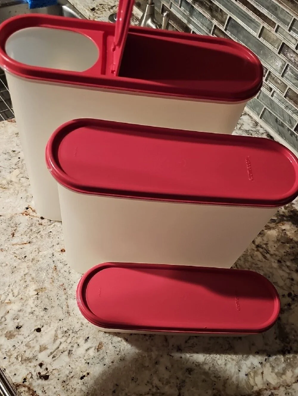Tupperware Translucent Food Storage Containers with Pink Lids - Set of 3